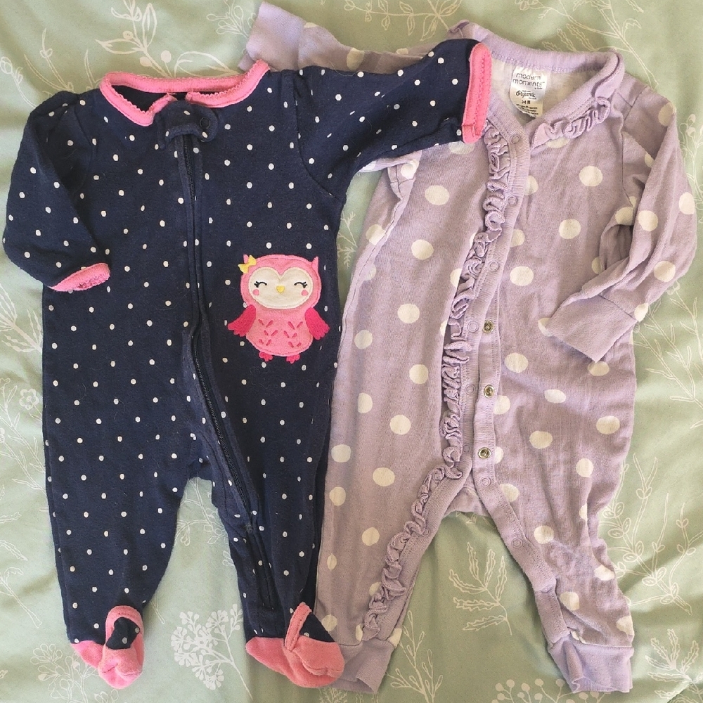 Charming Owl and Polka Dot Kids Pajama Set - Navy and Lavender